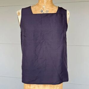 Vintage 90s Black Silk Tank by Diane Gilman Collection, Square Neck, M